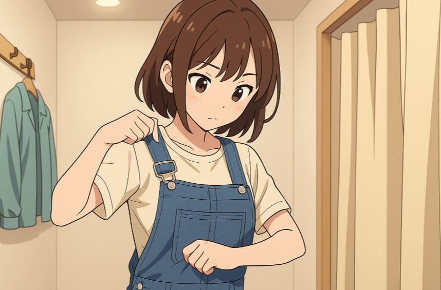 オーバーオールでのトイレのやり方【基本】