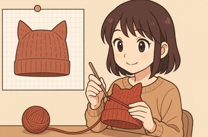 初心者向け猫耳ニット帽の編み図とかぎ針の基礎知識