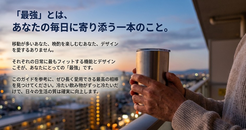 生活スタイルにフィットする機能とデザインこそが最強であるという結論メッセージと、自分だけの相棒を見つけるためのアドバイス