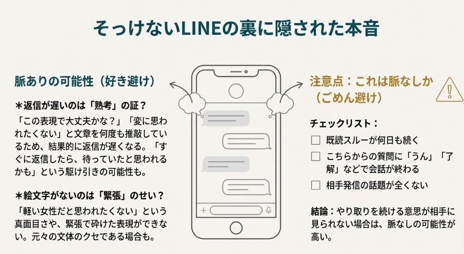 返信が遅い・絵文字がない理由と、脈なし(ごめん避け)を見分けるチェックリスト