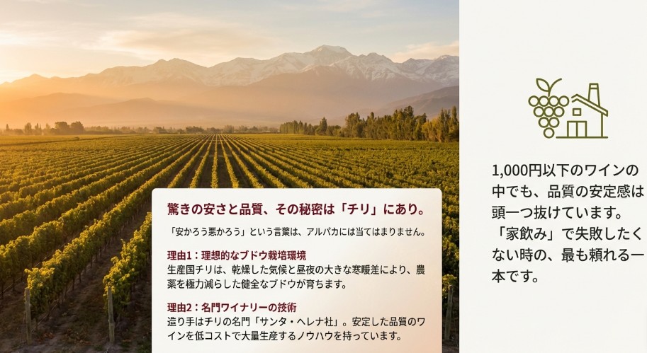 チリのブドウ栽培環境と名門ワイナリー・サンタヘレナ社の技術によるコストパフォーマンスの解説