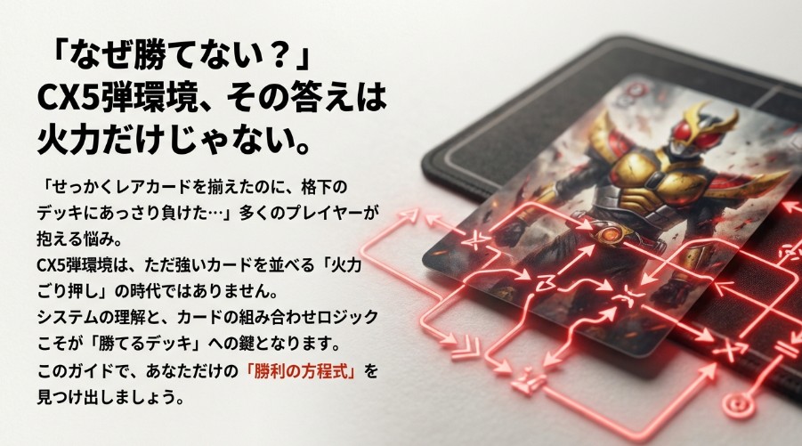 ガンバレジェンズCX5弾環境で勝てない理由として、火力だけでなくシステム理解が重要であることを説くスライド資料。