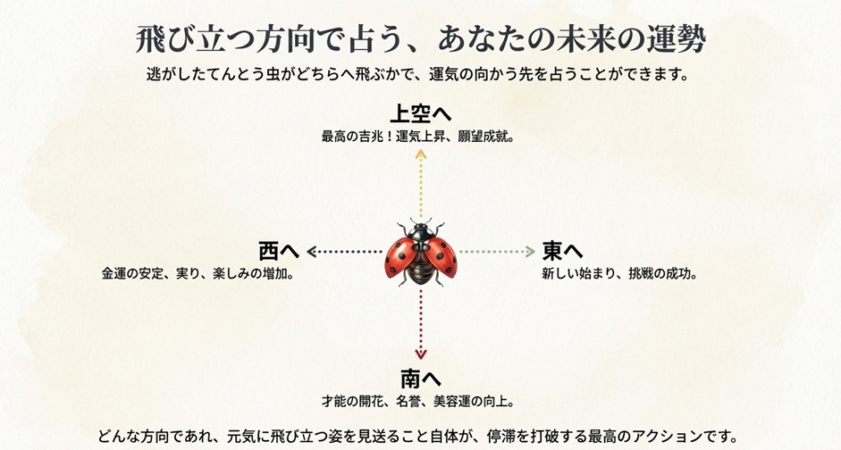 てんとう虫が飛び立つ方向（上空、南、東）によってわかる運気上昇や成功のサイン