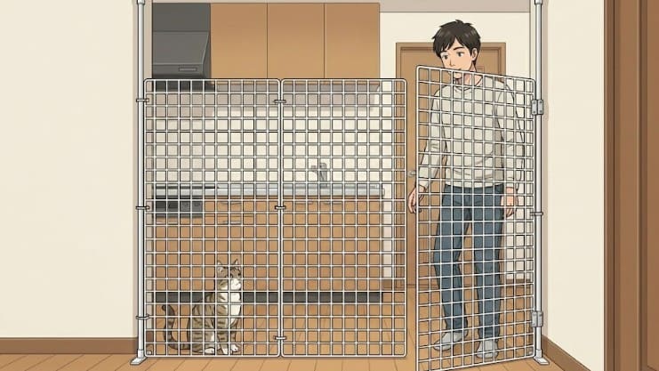 ワイヤーネットと突っ張り棒で作る侵入防止柵