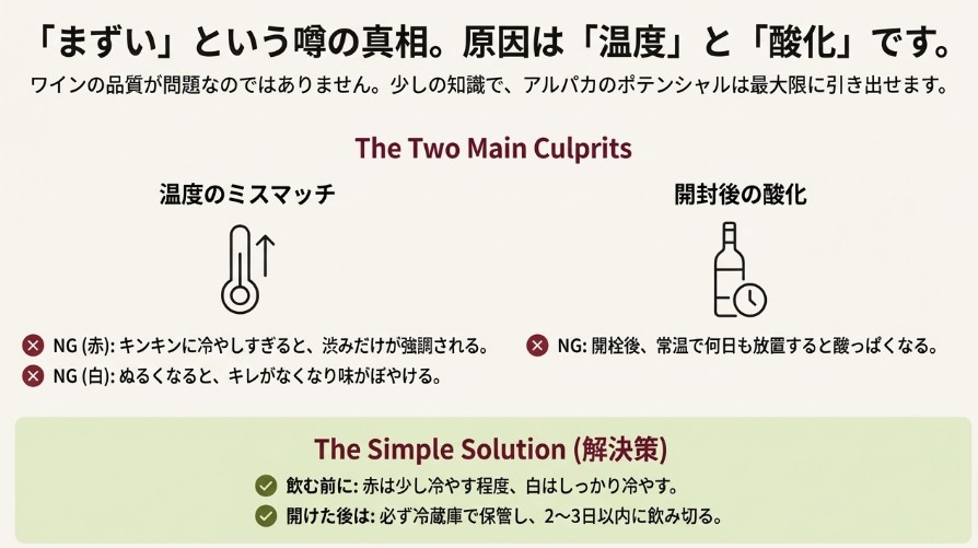 ワインの温度管理と開封後の酸化を防ぐ保存方法のNG例と解決策