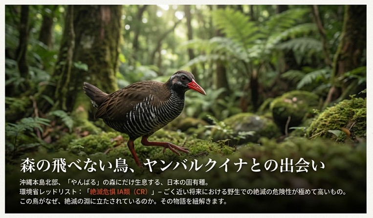 環境省レッドリストで絶滅危惧IA類(CR)に指定されているヤンバルクイナのイラストと基本情報