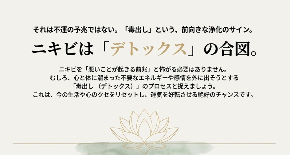 ニキビを浄化のプロセスと捉えるハスの花のイラスト。運気好転とデトックスのスピリチュアルな意味