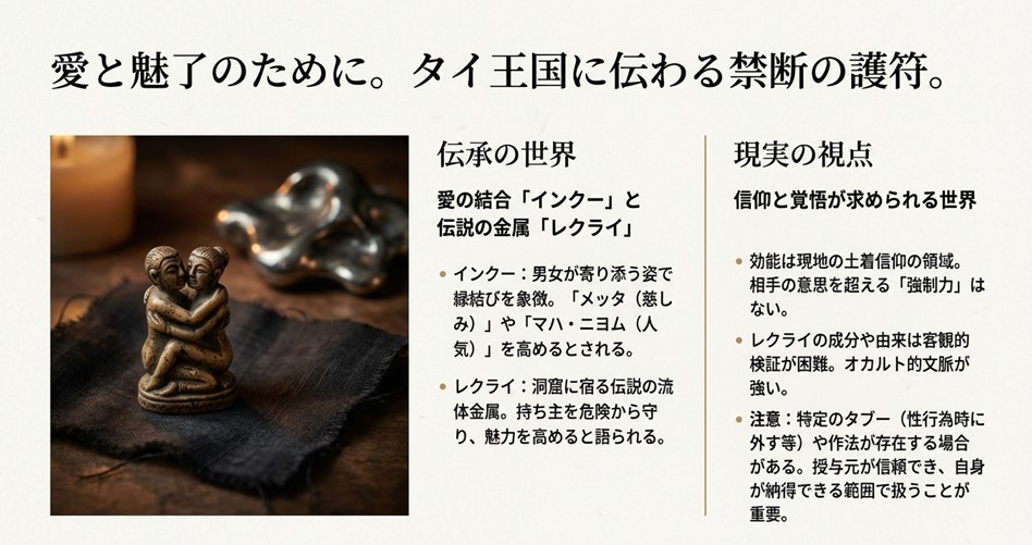 タイ王国に伝わる愛の結合「インクー」と伝説の金属「レクライ」の伝承および取り扱いの注意点