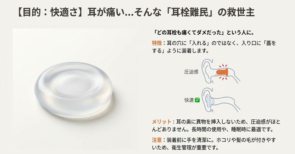 耳が痛い人におすすめのダイソーシリコン粘土耳栓。耳の穴を塞ぐタイプで圧迫感がないのが特徴