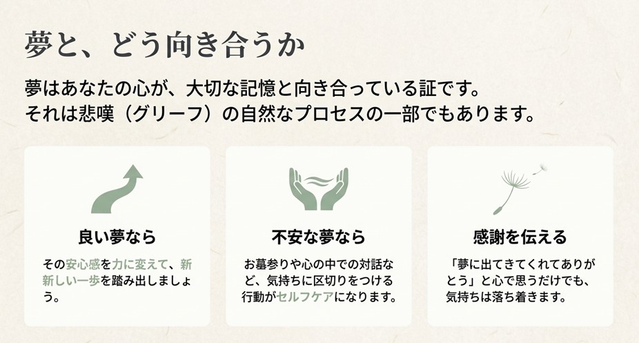 良い夢を見た時の活かし方と、不安な夢を見た時の対処法(お墓参りや感謝)のまとめ