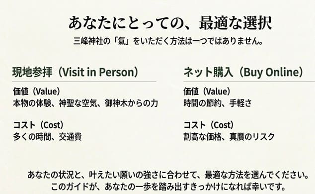 三峰神社の現地参拝とネット購入それぞれの価値とコストを比較したまとめ