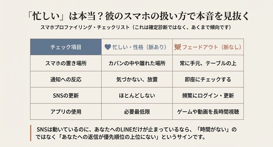 スマホの置き場所や通知への反応から、脈ありか脈なしかを判断するチェックリスト