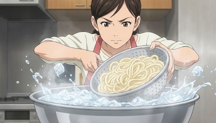 麺のコシを生む冷水での締め方