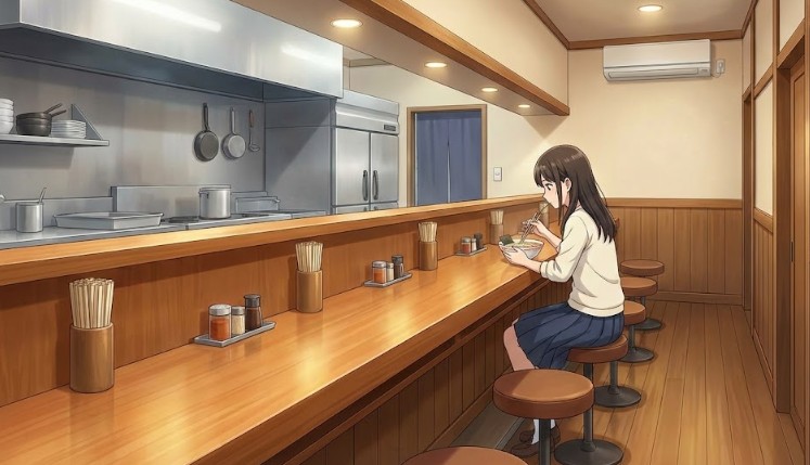 カウンター席のみの店内の様子