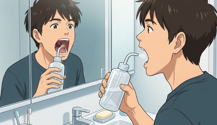 洗浄ビンを使い喉の奥の膿栓を安全に洗い流すコツ