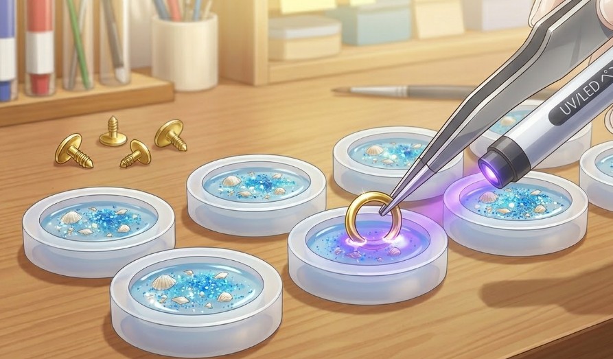 丸カンをレジンに埋め込むコツ