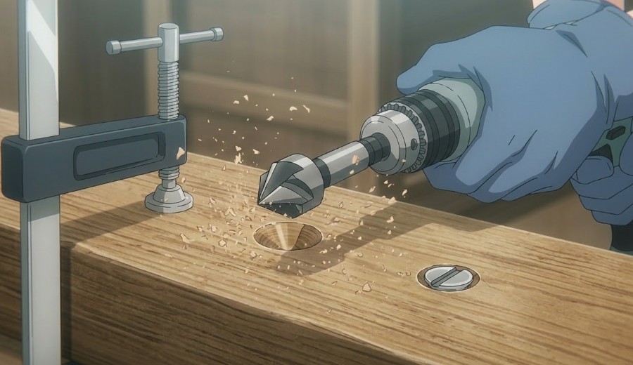 ビス頭を隠すための皿取錐とリーマーの使い方