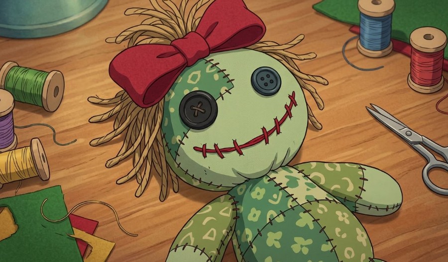 ボタンの目とフェルトが特徴的なデザイン