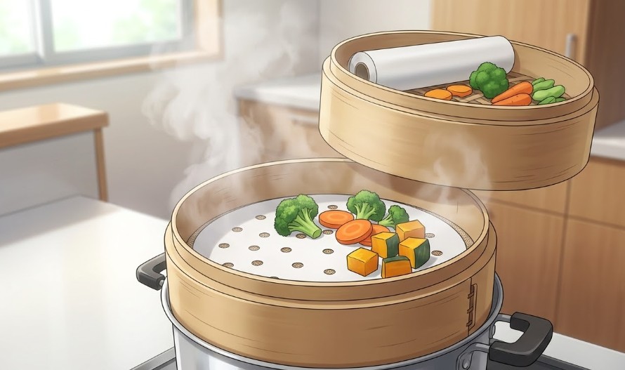 無印のシリコーンシートでせいろの穴あけを不要にする